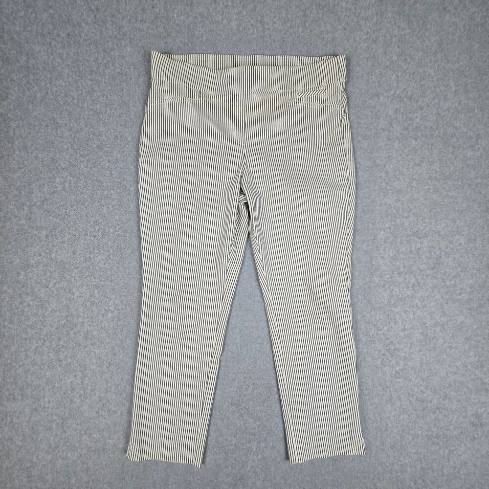 Anne Klein Womens 12 Beige Charcoal Stripe Slim Pull On Crop Pants